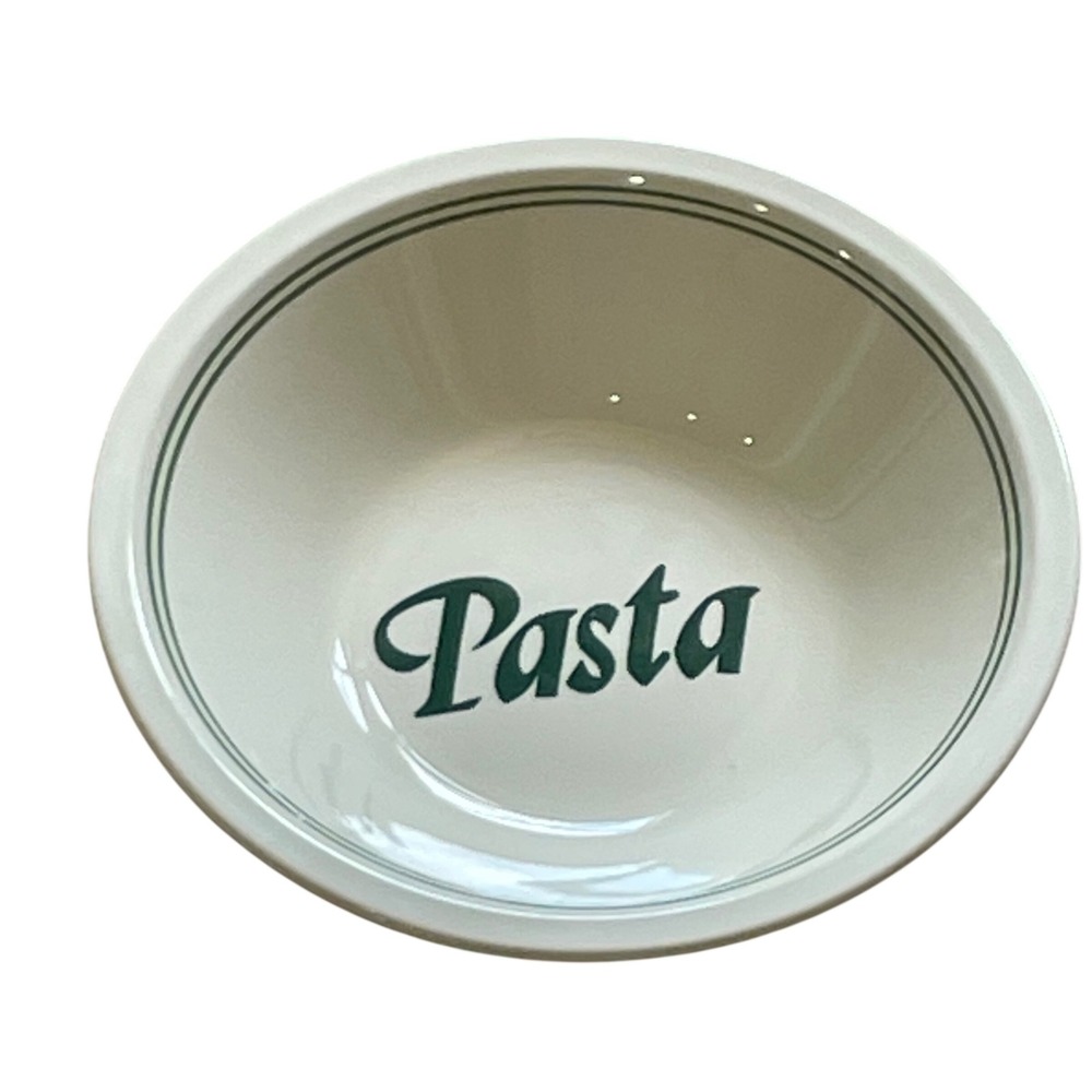 Vintage Mount Clemens Pottery Pasta Bowl Cream Green Trim Made in Japan 9 inch